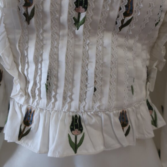 Womens Lug Von Siga Daphne Tulip White Multi Embroidered Floral Crop Top 38 US/6 - Picture 7 of 12